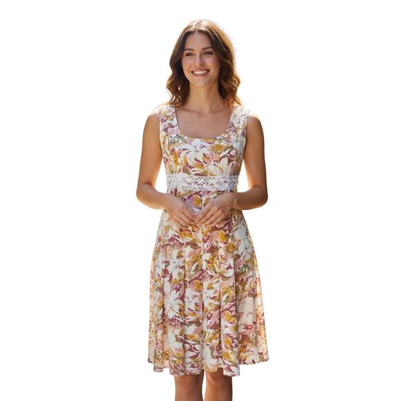 Weekend Max Mara Floral Pleated Lace Accent Knee Length Sleeveless Dress - 8 - Picture 1 of 8